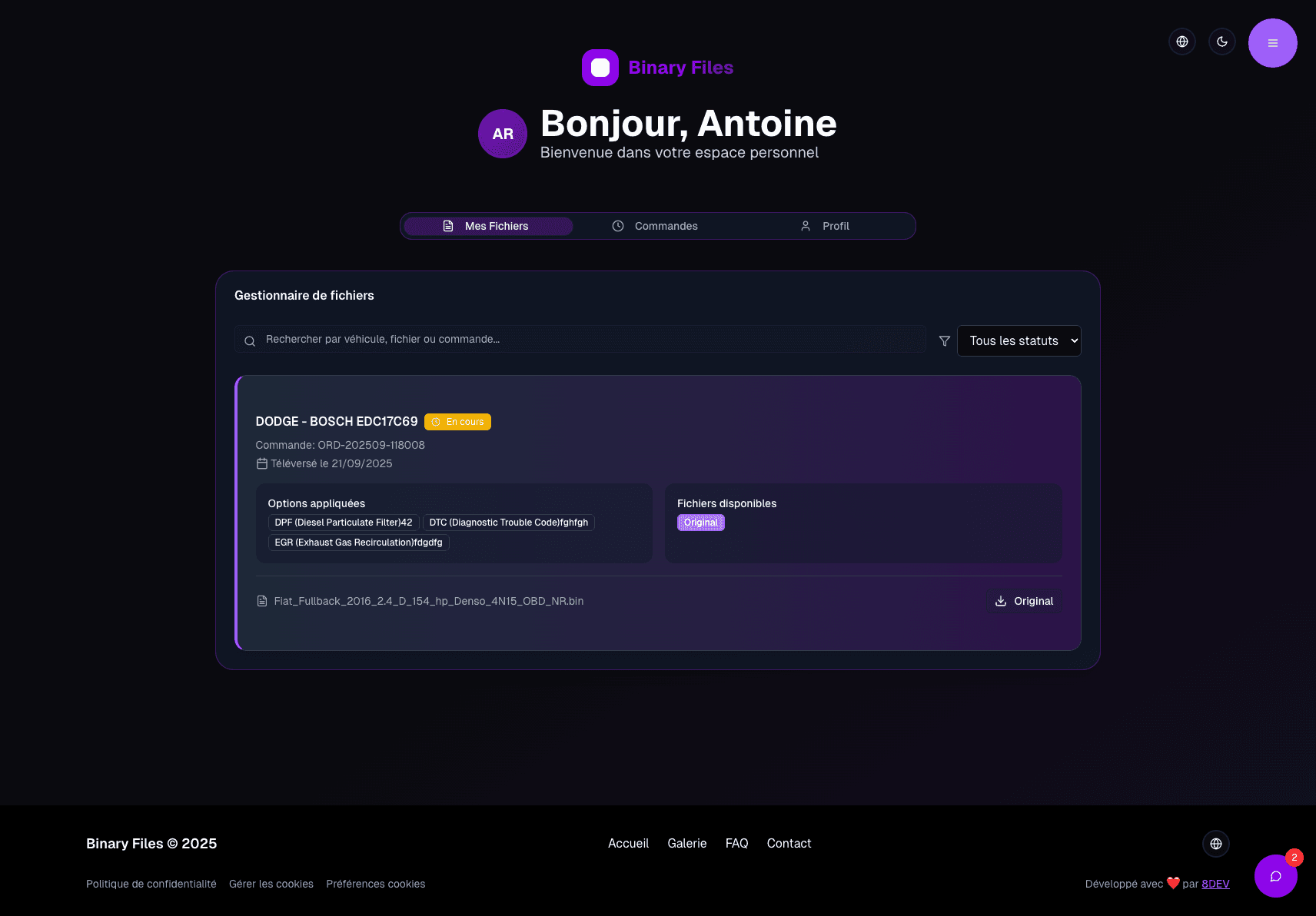 Portail client avec historique des commandes