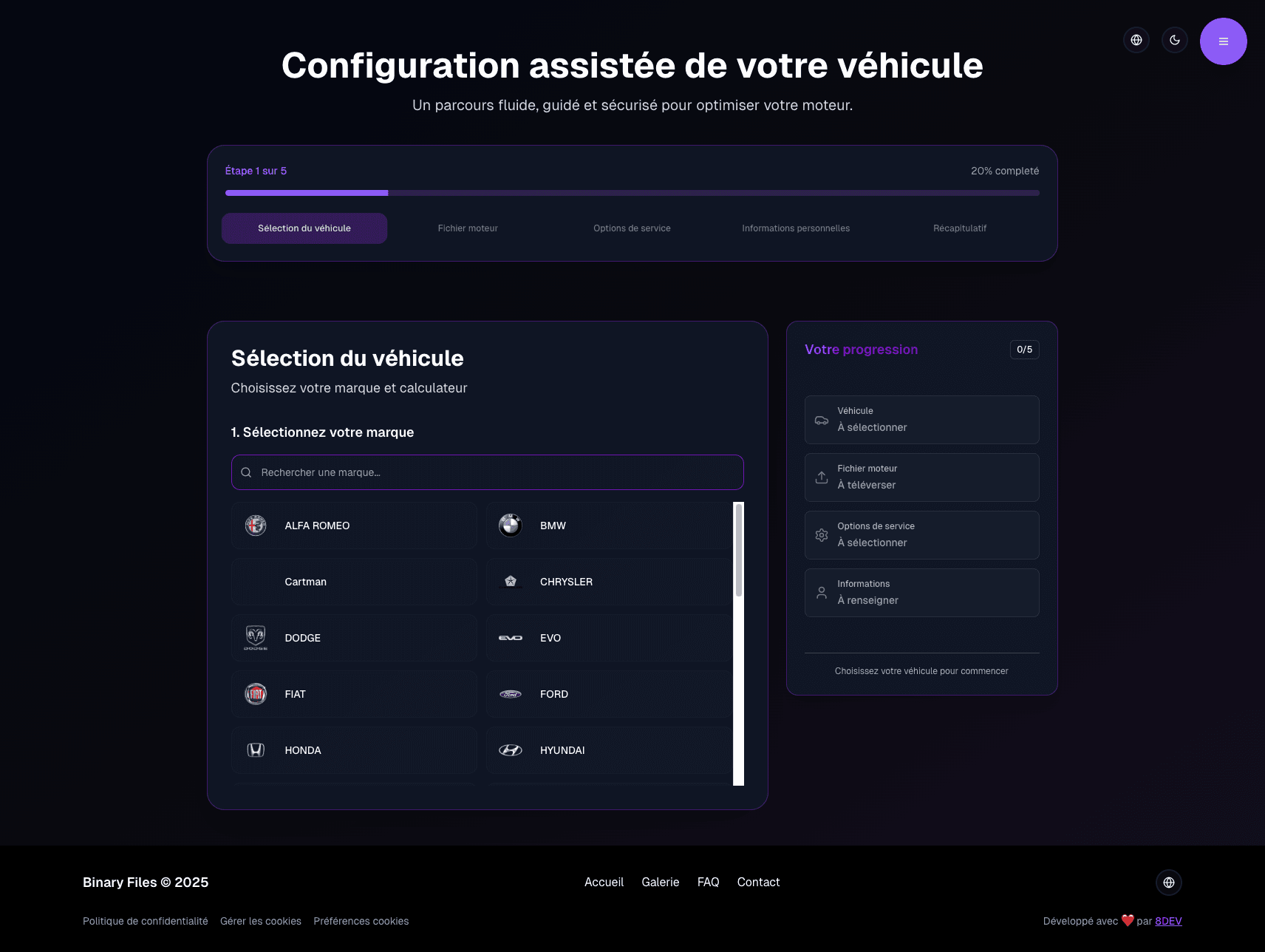 Sélecteur de marques et calculateurs automobiles