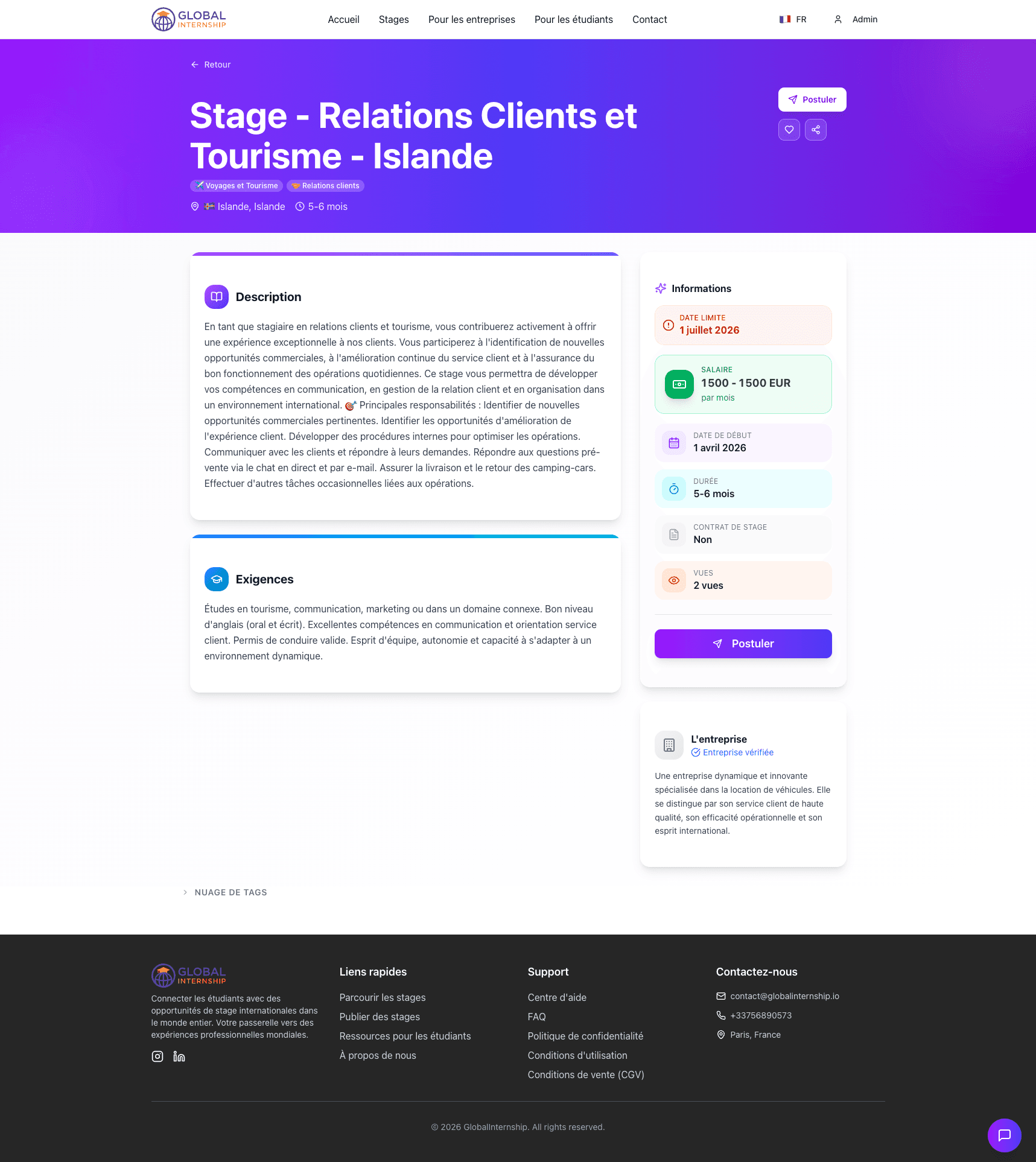 Détails d'une offre de stage